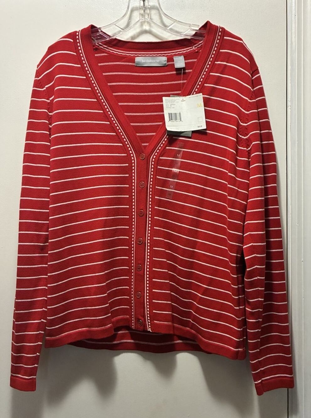 Liz Claiborne Red Stripe Cardigan M
